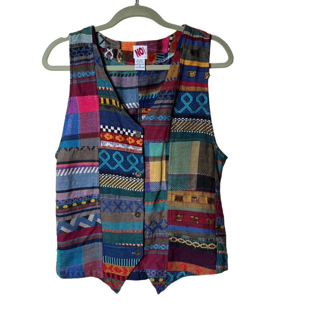 Vest Patchwork SZ M Boho Bohemian Hippie Art Teacher Metallic